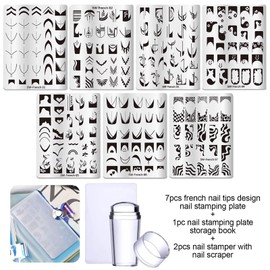 French Tip Nail Stamping Plate- 10 pcs Nail Stamper Kit Silicone Nail Stamper French Nail Stamp with Nail Art Stamps Storage Bag Nail Stamp Template Nail Supplies for Home Salon DIY