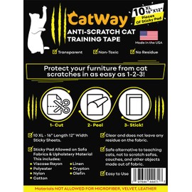 CatWay 10-Pack Furniture Protectors From Cats Scratch, Couch Protector for Cats, Anti Cat Scratch Furniture Protector, Couch Guard for Cats - Sofa Corner Scratching Training Tape Deterrent Made In USA
