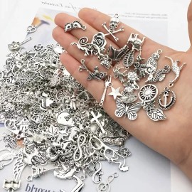 Unbranded LOT OF 10 ASSORTED MIXED CHARMS TIBET ANTIQUE SILVER CHARMS PENDANTS JEWELRY