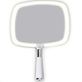 Mirrorvana Espejo de Mano Iluminado para Viajes - con Base Desmontable y 3 ajustes de luz para una aplicación de Maquillaje Ideal para Mujeres y niñas - 23 cm x 20 cm (Blanco)