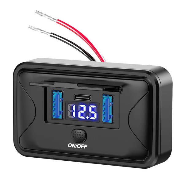 72W 3-Port 12V USB Outlet - Lightweight Surface Mount Charger