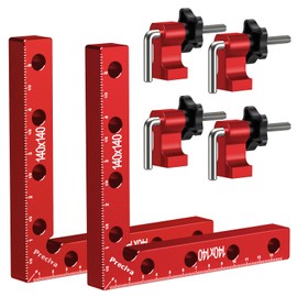 90 Degree Positioning Angle, Preciva 2 Pieces Right Angle Aluminum Alloy Clamps (5.5 Inch), Woodworking Tools, Carpenter's Square for Woodworking, DIY, Crafts (Red)