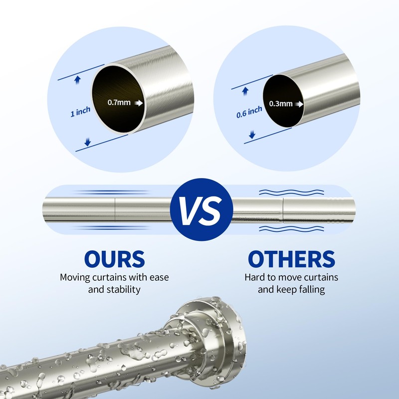 Mcrbeay Shower Curtain Rod, 1" Diameter Heavy Duty Tension Shower