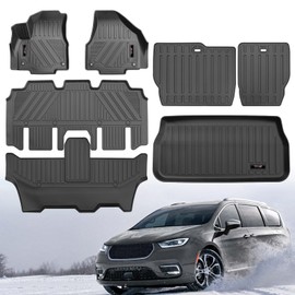 for 2017-2025 2026 Chrysler Pacifica/Voyager 7 or 8 Seater Floor Mats Trunk Cargo Liner and 3rd Backrest Mats TPE All Weather Fit Chrysler Pacifica/Voyager Accessories (Non Hybrid) (Full Set)