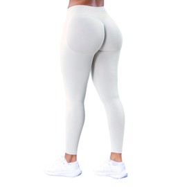 Wavar Hidden Butt Scrunch Leggings for Women Butt Lifting Low Waisted Gym Yoga Pants with Tummy Control Silver White