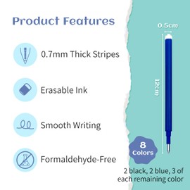 22 x Erasable Refills, FloraVigo 0.7mm Tip Compatible with Pilot FriXion Ball & Clicker and Eberhard Faber Erasable Gel Pen Refills for School and Everyday Use (8 Colors)