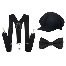 Kids Boys Suspenders and Bow Tie Set 1920s Great Gatsby Gangster Newsboy Hat Cap Costume Accessories