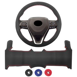 VKGUG Microfiber Leather Hand Sewn Steering Wheel Cover Compatible with Toyota RAV4 2019-2024 Avalon 2019-2022 Camry 2018-2024 Corolla 2020-2025 DIY Steering Wheel Protector On Wrap