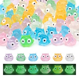 60pcs Glow in The Dark Mini Resin Owls, Luminous Miniature Owls Figurines Cute Tiny Animals for Garden Micro Landscape Pot Accessories Funny DIY Crafts Party Favors