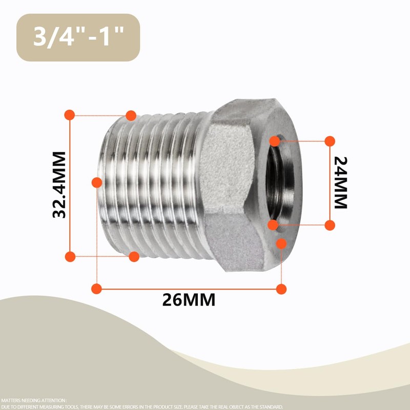 Bwintech 2 Pcs 3/4" Female to 1" Male BSP Thread