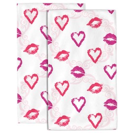 Wotinsi Lips Print Hand Towel Set,Shine Heart Hand Towels for Bathroom 2 Pack Soft Absorbent Decorative Dish Towel for Kitchen Sports Gym Yoga Home Decor 14 x 28 in, WO5T1-HT8W3-A10