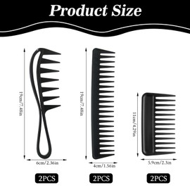 Pack of 6 Curling Combs, Antistatic Comb, Coarse Zinc, Professional Curling Comb, Natural Curls, Black Wide Tooth Comb, Suitable for Home Salon, Suitable for Various Hair Types