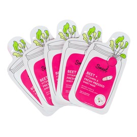 Sweet Chef Beet + Vitamin A Fresh Pressed Sheet Mask - Beet Extract Moisturizing Face Mask for Soft Smooth Skin + Pore Minimizing Antioxidant Vitamin A for Aging & Glowing Skin (Sheet Mask Pack of 5)