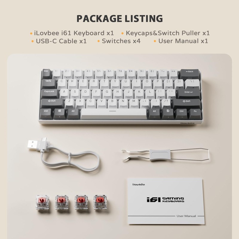 iLovBee i61 Mechanical Keyboard 60 Percent, Wired RGB Gaming Keyboard,