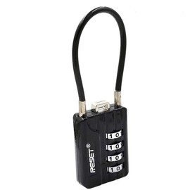 RESET-200 (1 Pack) 4 Digit Combination Lock and Padlock with 4-inch Steel Cable, Small Lock for Locker, Backpack, Gym Bag, Cabinet, Travel, Black