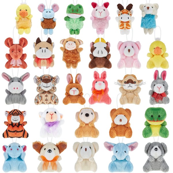100 Pcs Mini Plush Animals Toys Set Cute Small Stuffed Animal Keychain Assortment for Boys Girls Carnival Prizes Claw Machine Party Favors Classroom Rewards Goodie Bag Fillers, 28 Styles