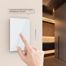 LIVOLO 1-Gang Touch Dimmer Switch, Flexible Installation (Works with or Without Neutral Wire), Tempered Glass Panel, Compatible with Dimmable LED Lights, Single Pole (White)
