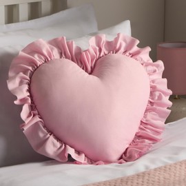 OHS Pink Heart Cushion, Soft Comfy Heart Pillow with Frills for Living Room Sofa Bedroom Valentines Day Decor Cosy MF Love Heart Shaped Cushion - 40cm