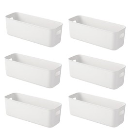 Plastic Storage Box, 28 cm, Small Storage Baskets, Tight Storage Organiser Box, Baskets, Storage for Shelf, Kitchen, Bathroom, Plastic Box (White, 28 x 10 x 11 cm/6 Pack)