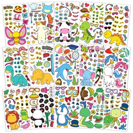 15 Sheets Make Your Own Animal Stickers for Kids Toddlers Girls Boys Create A Face Decal Customized Pack Waterproof Decals Holiday Birthday Gifts Art Craft Colorful Sticker Books