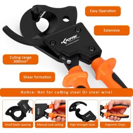 KF CPTEC Cable Cutters - Ratchet Wire Cutter for Aluminum, Copper, and Multi-core Cables up to 300mm², Heavy Duty Ergonomic Design
