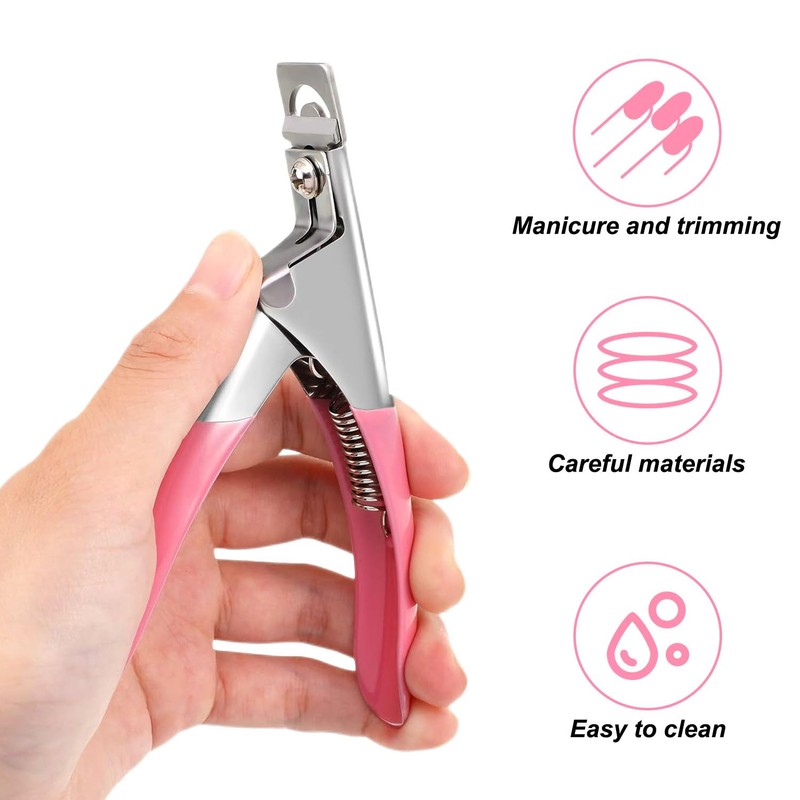Nail Clipper, Pink Stainless Steel False Nail Clipper, Nail Trimmer