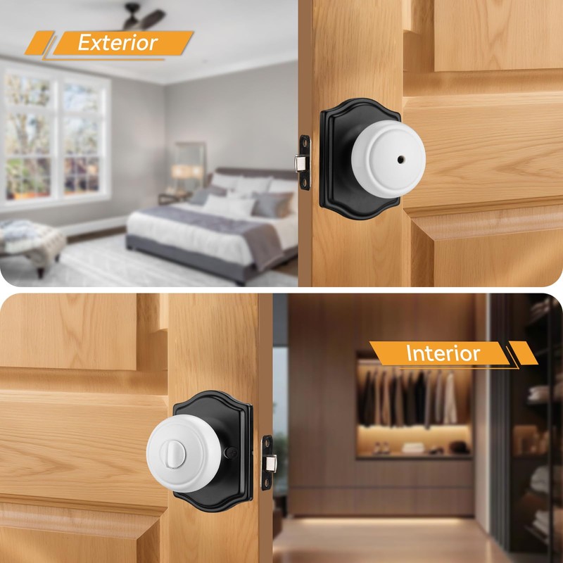 White & Black Door Knobs for Privacy, Coastal Knob with