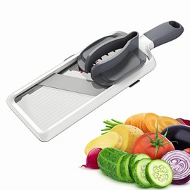 Handheld Mandoline Slicer, 3 Adjustable Thickness Settings, Kitchen Vegetable Chopper with Safety Guard