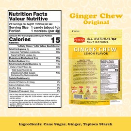 Pocas Lemon Ginger Chews - Sweet and Zesty Ginger Chew, Individually Wrapped Low-Calorie Snacks, Ginger Candy Made with Pure Cane Sugar, 3 Oz Ea (Pack of 4)