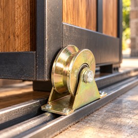 Metal Track Roller Pulley for Sliding Doors & Gates – U/V/H Groove Wheel with Mounting Bracket for Track Systems
