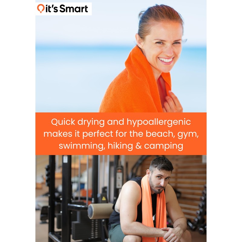 it's Smart Microfibre Travel Towel Orange (Medium) 140cm x 70cm