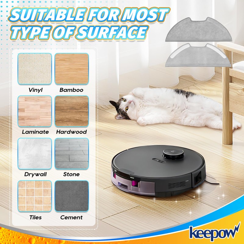 KEEPOW Mop Pads Accessories for Eureka E10s E20 Plus Robotic