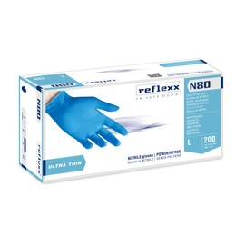 Reflexx N80B - 100 Nitrile Gloves Size L Disposable Powder Free and Latex Free 3.0 g - Versatile Use, Suitable for Food - PPE in Hospital and Dental - [100 Pieces]