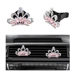 Gasedin 2 PCS Bling Car Air Vent Clips, Crystal Rhinestone Crown Auto Aromatherapy Clips with 2 Scented Cottons, Decorative Air Freshener Outlet Diffuser Clip, Car Accessories (Pink)