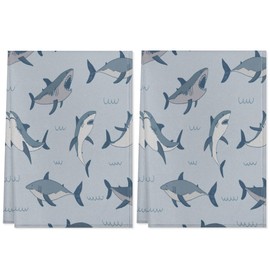 KOBLEN Shark Kitchen Towel Set of 2 18x28 Inch Absorbent Hand Towels Decorative Soft Dish Towel for Kitchen Bathroom Home Farmhouse Dish Drying Cloth