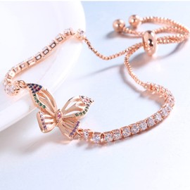LSxAB Women Sparkling Rose Gold Butterfly Charm Bracelet Adjustable Wristband Bracelets Jewelry Gift for Sister Girlfriend