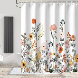 Shower Curtain for Bathroom,Beautiful Floral Fabric Cloth Shower Curtains for Morden Bathroom Decor,Fabric Waterproof Bathroom Curtain with 12 Hooks,180 x 180 cm (Floral)