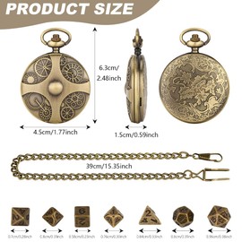 CPJJ Retro DND Dice Set Metal 7 Polyhedral Dice Vintage Pocket Watch Set for Travel Party Camping (Gears)