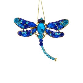 Kurt Adler 3.25-Inch Blue Jeweled Dragonfly Clip Ornament – Sparkling Glass and Metal Decoration with Aqua and Sapphire Gems