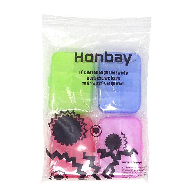 Honbay 4PCS 6 Compartments Waterproof Plastic Pill Organizer Box Case