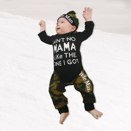 Kulcerry Infant Baby Boy Clothes Long Sleeve Romper + Camouflage Pants + Hat 3PCS Outfits Set（Black, Newborn