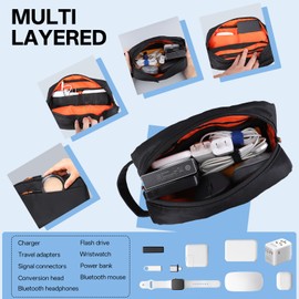Teskyer Cable Organizer Bag - Portable, Waterproof, Large Capacity, Travel Organiser, Travel Accessories, 23 x 14 x 7 cm, Black