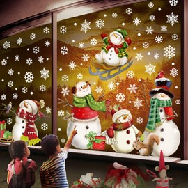Christmas Window Clings，Christmas Snowflake Stickers，Snowman Window Decals，Window Stickers for Windows Glass，Winter Window Cling，Christmas Decorations Holiday