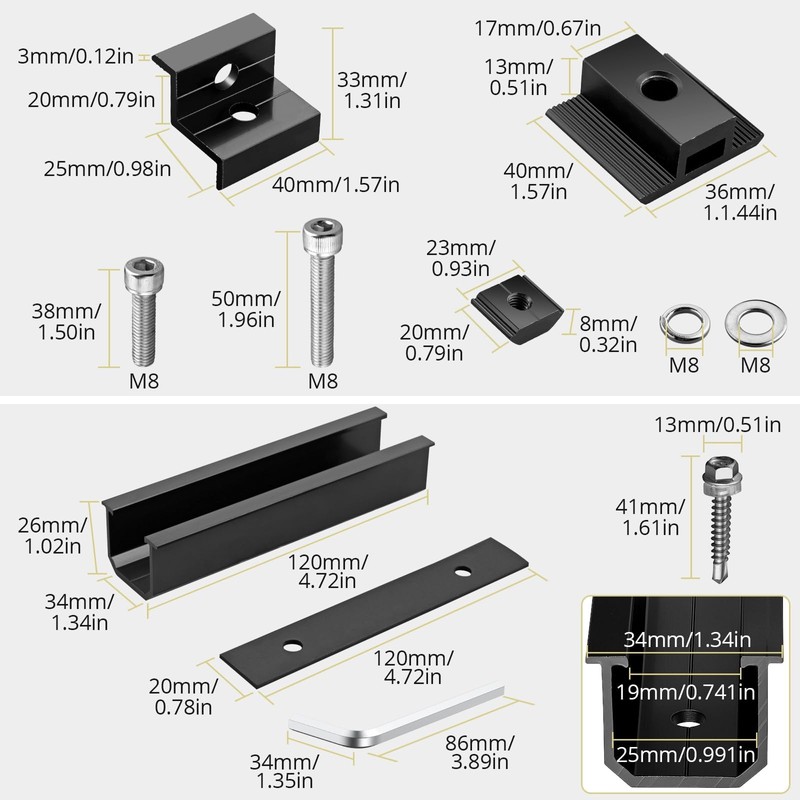 Anbte Solar Panel Mounting Brackets, Included 10 x 4.72 in
