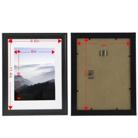9x12 Wood Picture Frame Back, Display Pictures 6x8 with Mat or 9x12 Without Mat, Arc Ultra Edge Wooden Poster Picture Frames,9x12,Wood,Black,1 Pack