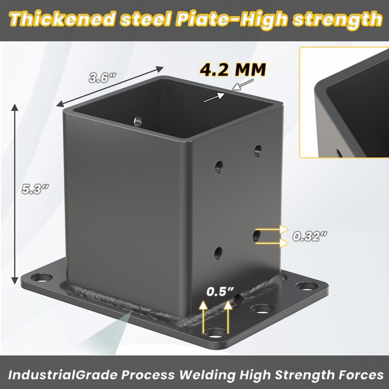 TAYORY 4x4 Post Base 2 Pcs, (Inner Size:3.6"x3.6") Heavy Duty