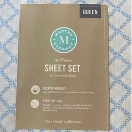 Martha Stewart NEW Martha Stewart Bleach Master 4-piece Sheet Set Queen Light Blue & White