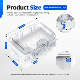Outdoor Outlet Box with 9.8Ft Extension Cord, NEMA 5-15R,14 AWG Wire Double Socket,IP66 Waterproof Power Outlet Extender with Lockable Cover for Garden Yards Exterior Wall Power Socket