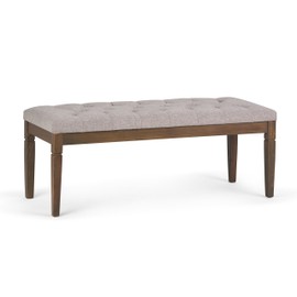 SIMPLIHOME Waverly 48 inch Wide Rectangle Ottoman Bench Cloud Grey Tufted Footrest Stool, Linen Look Polyester Fabric for Living Room, Bedroom, Traditional