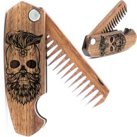 Beard Comb Gifts for Him Wooden Comb for Men Folding Pocket for Moustache Hair Walnut Combs Husband with the Engraving (Fear The Beard) (Model SK)